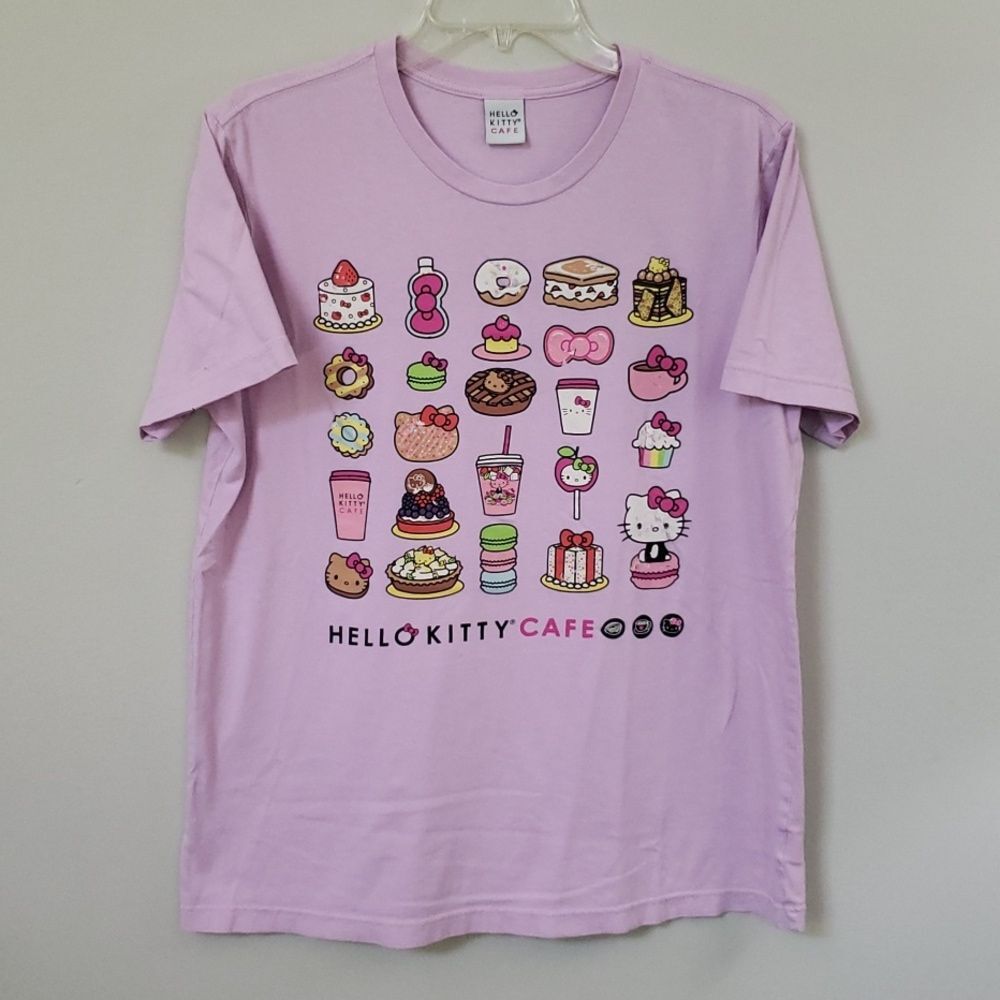 Hello Kitty Cafe T Shirt L Pink Bakery Treats Kitty White Bows